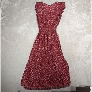 Octavia Women’s Red Floral Maxi Dress V-Neck Flutter Sleeve Smocked Waist XS
